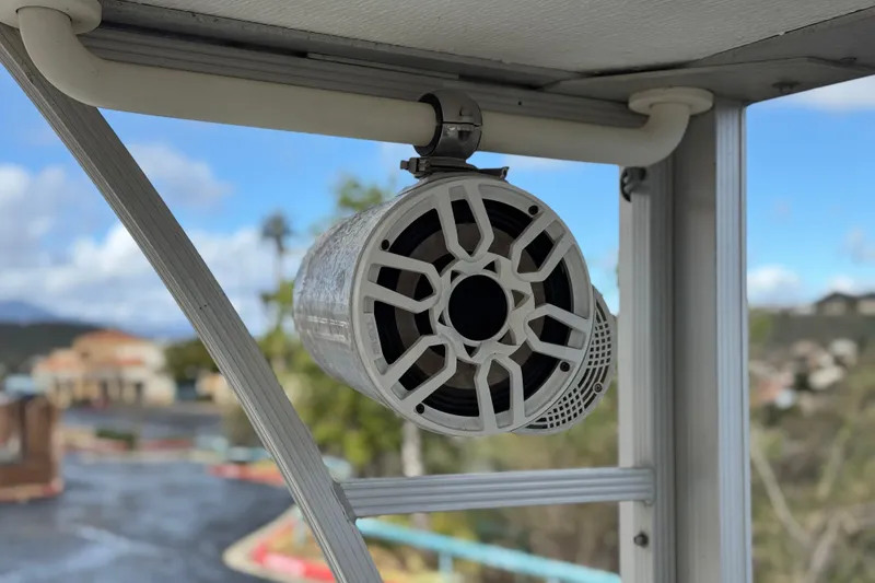 Slide: The Image of Boat speaker on a 2006 Bennington 2875RLTD I/O, mounted under a canopy. - 11