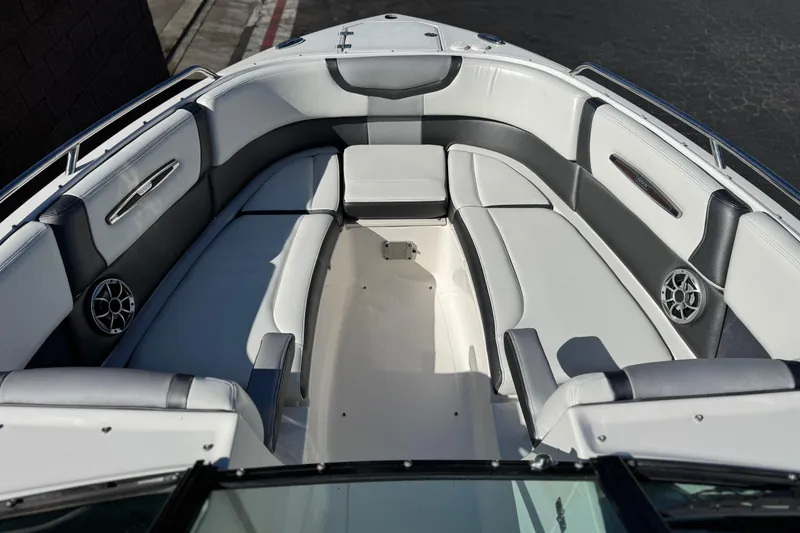 Slide: The Image of 2017 Chaparral 2870 SSX boat interior with spacious seating and modern design. - 17