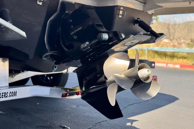 Slide: The Image of 2017 Chaparral 2870 SSX boat with MerCruiser propeller on trailer. - 8