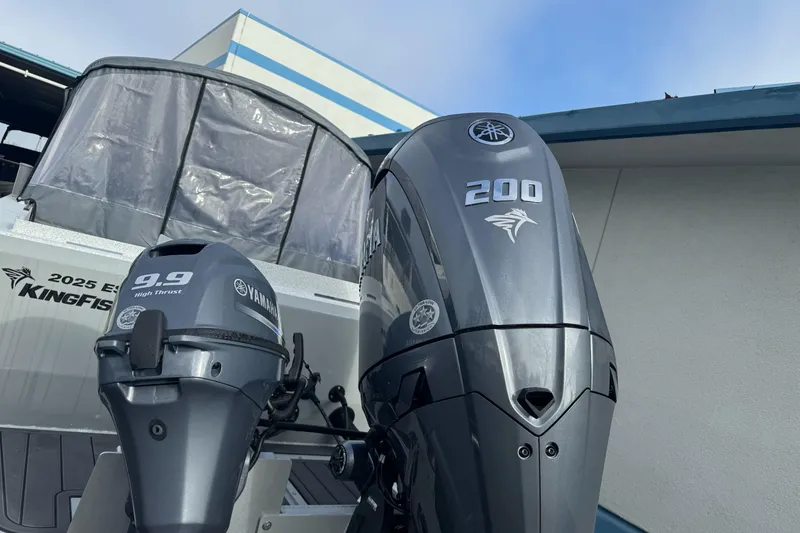 Slide: The Image of 2026 KingFisher 2025 Escape boat with Yamaha 200 and 9.9 high thrust engines. - 9