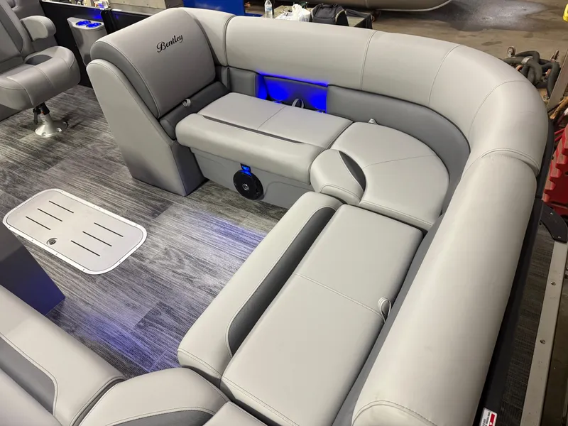 Slide: The Image of Luxurious seating in Bentley Pontoons Legacy 300HP 243 Navigator Tritoon. - 10