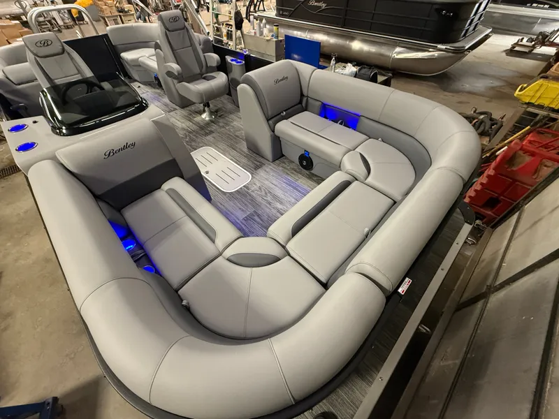 Slide: The Image of Luxurious interior of Bentley Pontoons Legacy 300HP 243 Navigator Tritoon. - 11