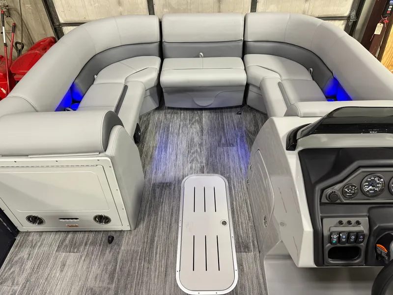 Slide: The Image of Interior of Bentley Pontoons Legacy 300HP 243 Navigator Tritoon, 2026 model. - 12