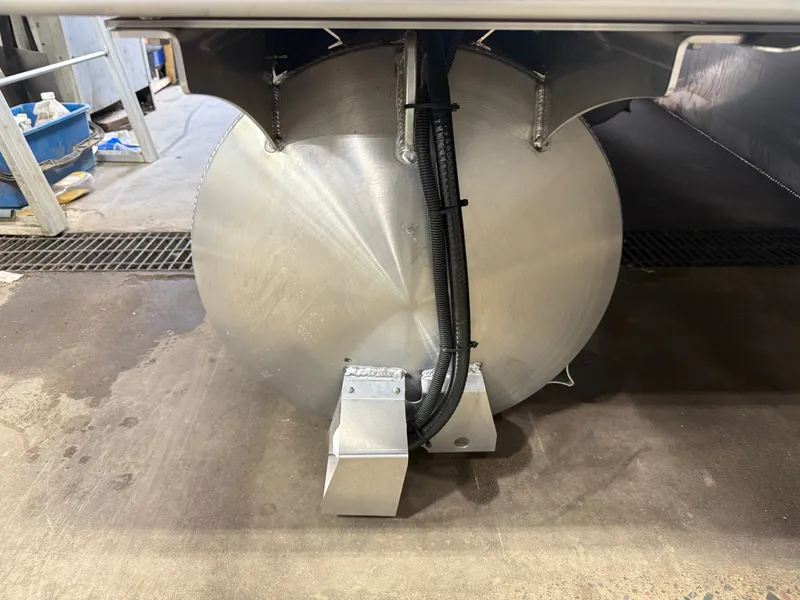 Slide: The Image of Bentley Pontoons Legacy 300HP 243 Tritoon underside detail view. - 41