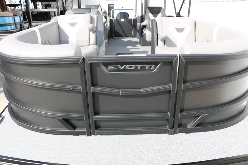Slide: The Image of Evotti 521QL 2026 pontoon boat with sleek design and spacious seating. - 21