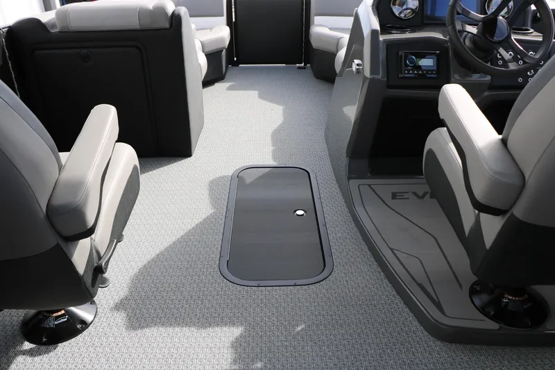 Slide: The Image of Interior of 2026 Evotti 521QL boat with modern seating and steering console. - 47
