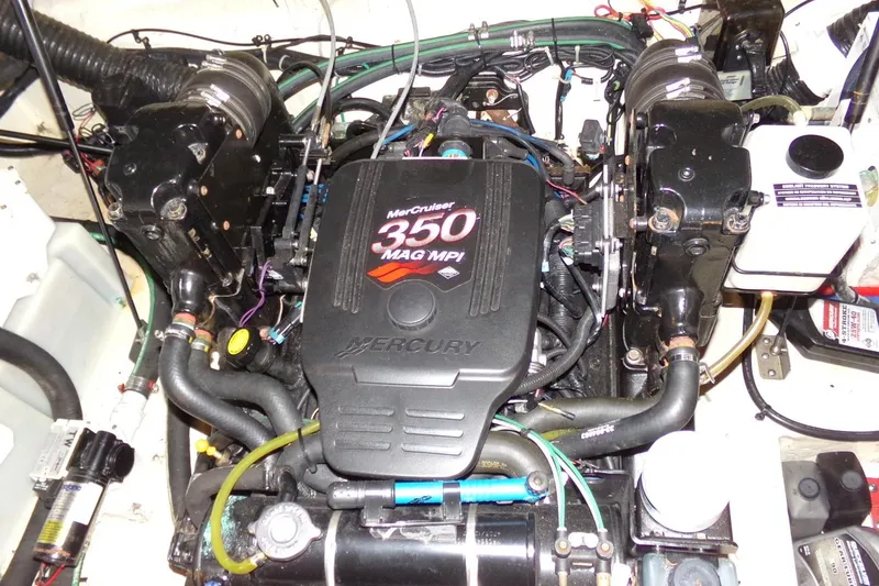 Slide: The Image of Engine compartment of a 2009 Searay Sundancer with MerCruiser 350 MAG MPI engine. - 17