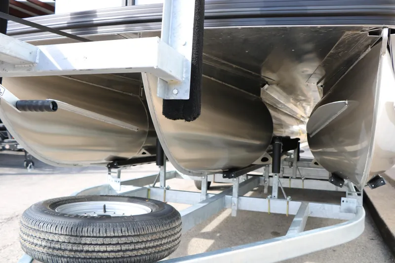 Slide: The Image of Underneath view of 2026 Evotti 523CS pontoon boat on trailer. - 10