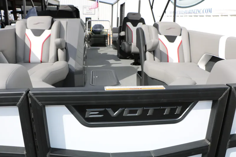 Slide: The Image of 2026 Evotti 723QL boat interior with modern seating and sleek design. - 19