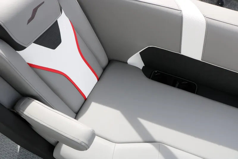Slide: The Image of Evotti 723QL 2026 model seat with sleek gray and white design, featuring red accents. - 49