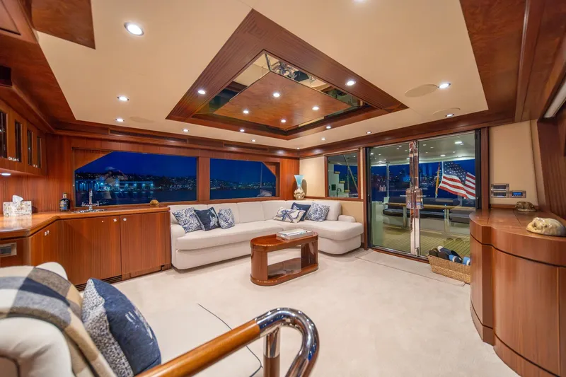 Slide: The Image of Luxurious interior of 2013 Ocean Alexander 72 Pilothouse yacht with elegant wood finishes and plush seating. - 20