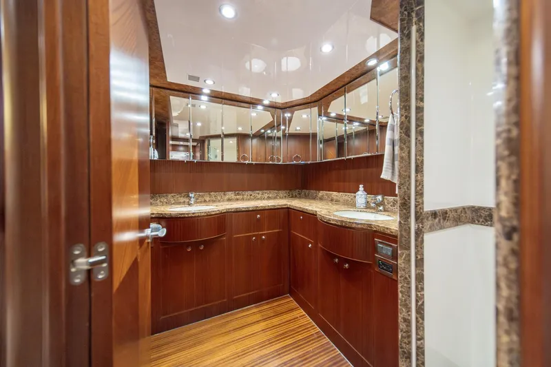 Slide: The Image of Luxurious bathroom interior of 2013 Ocean Alexander 72 Pilothouse yacht with wood and marble finishes. - 29