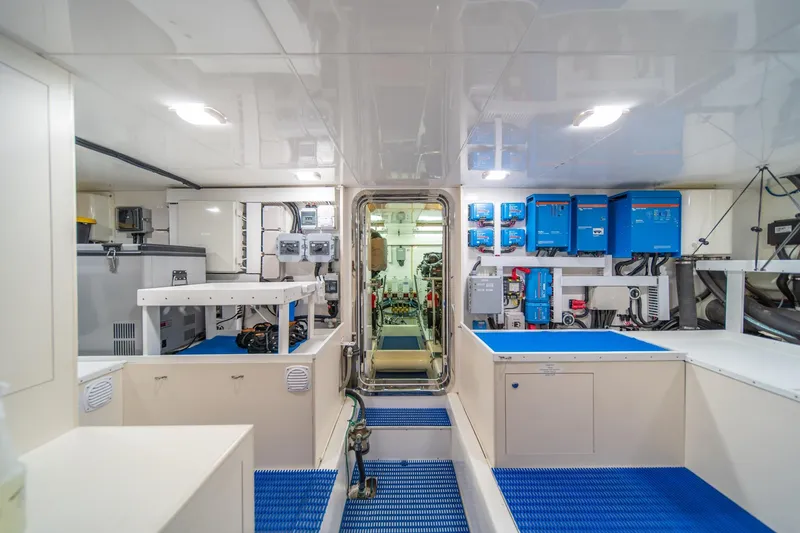 Slide: The Image of Engine room of 2013 Ocean Alexander 72 Pilothouse yacht, featuring advanced electrical systems. - 40