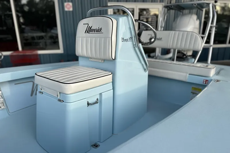 Slide: The Image of 2024 Maverick 18 HPX-V boat interior with sleek seating and console design. - 3