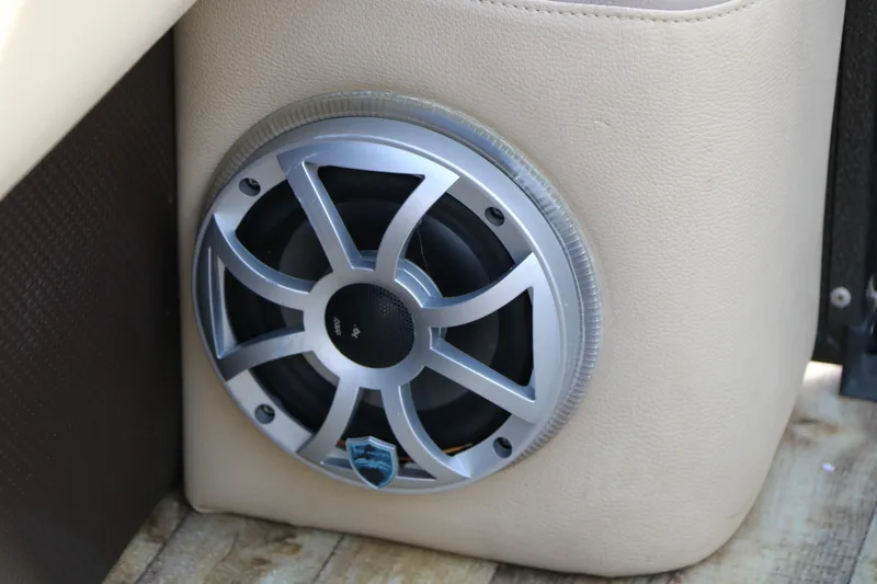 Slide: The Image of Speaker installed in a 2016 Crest II 250 boat, featuring a sleek silver design. - 28