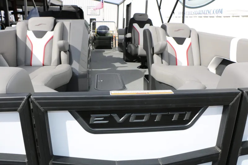 Slide: The Image of Interior of 2026 Evotti 723 QL Tri Toon with modern seating. - 20