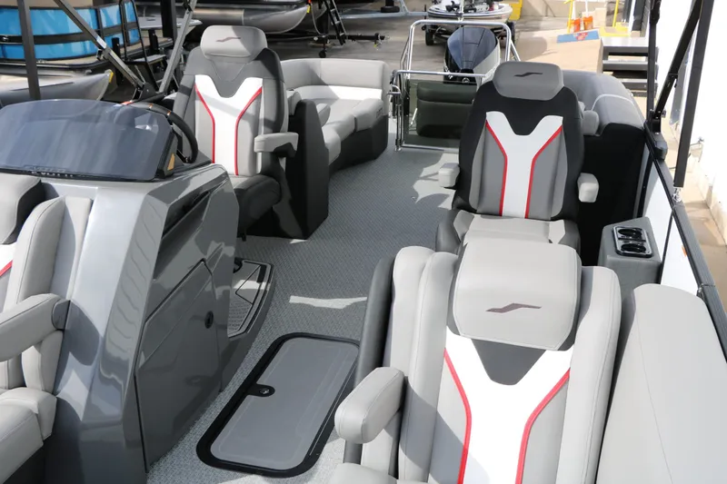 Slide: The Image of Interior of 2026 Evotti 723 QL Tri Toon with modern seating. - 24