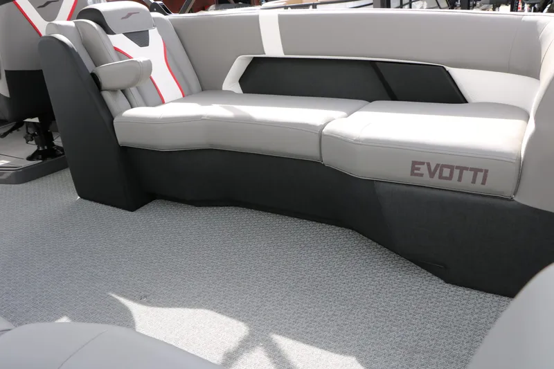 Slide: The Image of Interior of Evotti 723 QL Tri Toon 2026 with gray upholstery. - 29