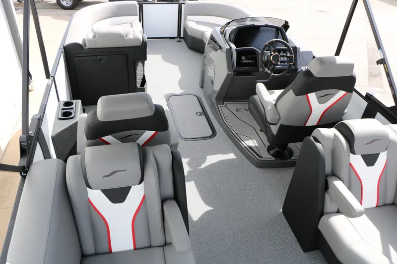 Slide: The Image of Interior of 2026 Evotti 723 QL Tri Toon with modern seating. - 31