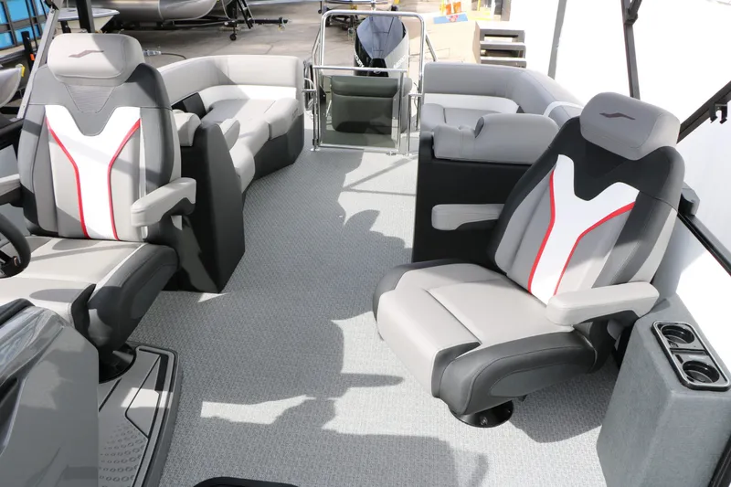 Slide: The Image of Interior of 2026 Evotti 723 QL Tri Toon with luxurious seating. - 42