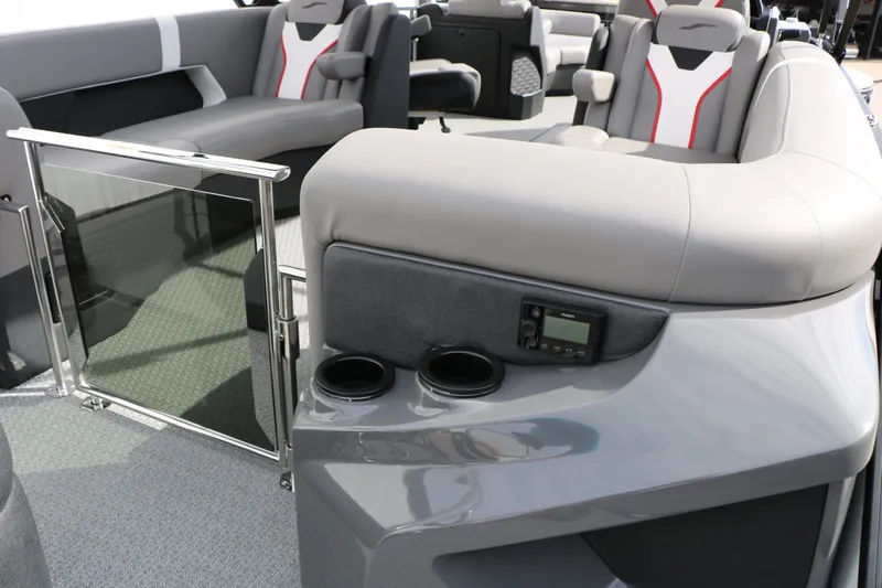 Slide: The Image of Interior of Evotti 723 QL Tri Toon 2026 with gray seating. - 44