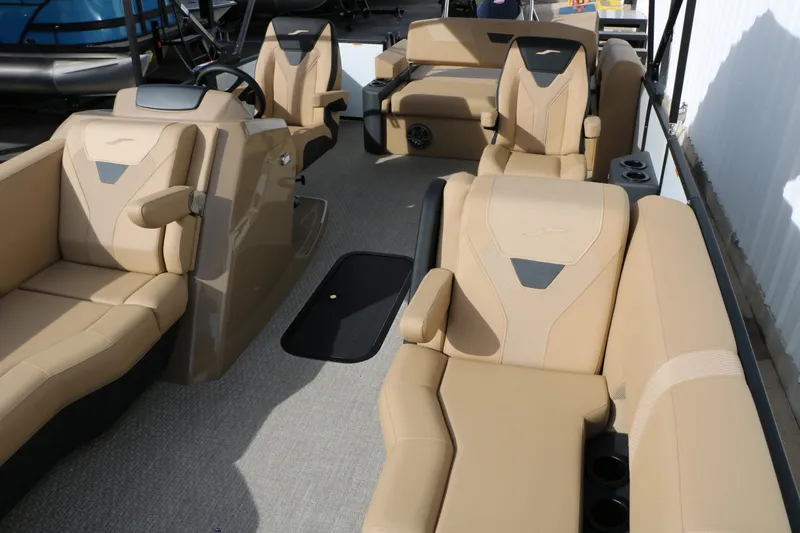 Slide: The Image of Interior of 2026 Evotti 523 CS Tri Toon with luxurious seating. - 19