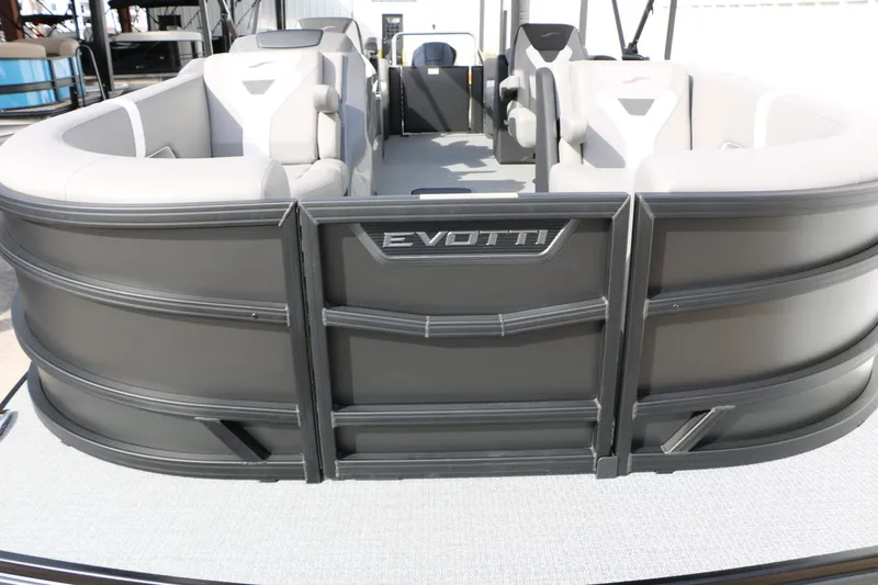 Slide: The Image of Evotti 521 QL Tri Toon pontoon boat, 2026 model, gray design. - 22