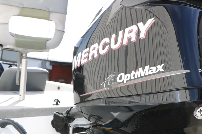 Slide: The Image of 2009 Triton 18 Explorer with Mercury OptiMax engine, close-up view. - 24