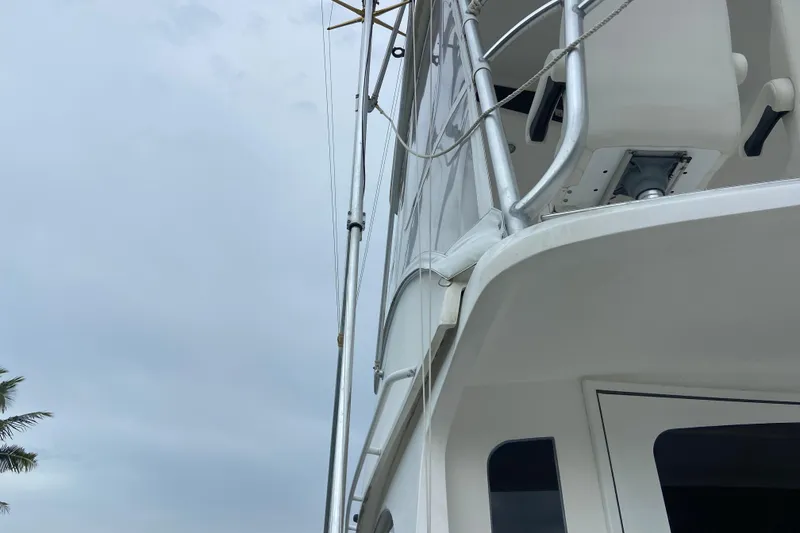 Slide: The Image of Egg Harbor 37 Convertible yacht, 2001 model, partial view with overcast sky. - 27