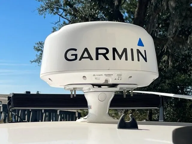 Slide: The Image of Garmin radar on Everglades 253 Center Console boat, year 2019. - 13
