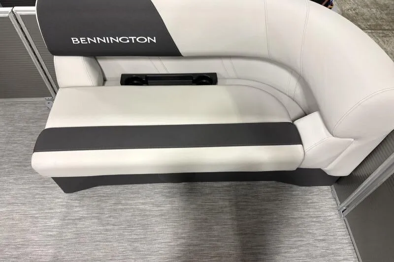 Slide: The Image of Bennington 20 SLSF - SNAP 2026 boat seat, gray and white upholstery. - 8