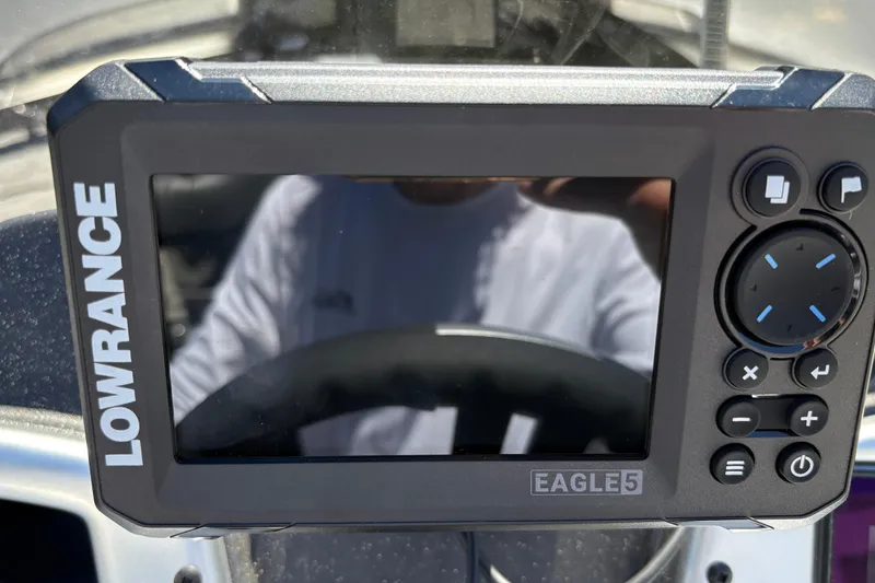 Slide: The Image of Lowrance Eagle 5 fishfinder on 2026 Tracker Pro Team 190 boat dashboard. - 23