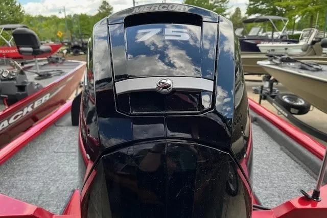 Slide: The Image of 2026 Tracker Pro Team 175 boat with Mercury 75 engine, parked outdoors. - 55