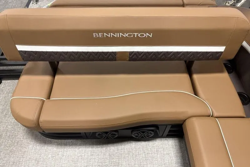 Slide: The Image of 2026 Bennington 22 MSBSF boat seating with tan upholstery and stylish design. - 11
