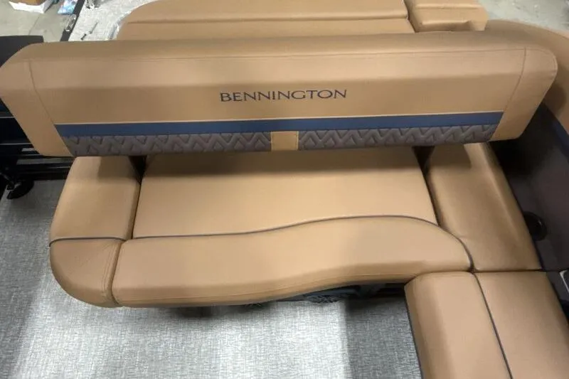 Slide: The Image of Luxurious seating on 2026 Bennington 22 MSBSF boat, featuring tan upholstery and elegant design. - 13