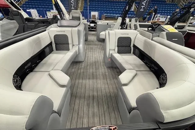 Slide: The Image of 2026 Harris Solstice 230 CWDH pontoon boat interior with luxurious seating and modern design. - 6