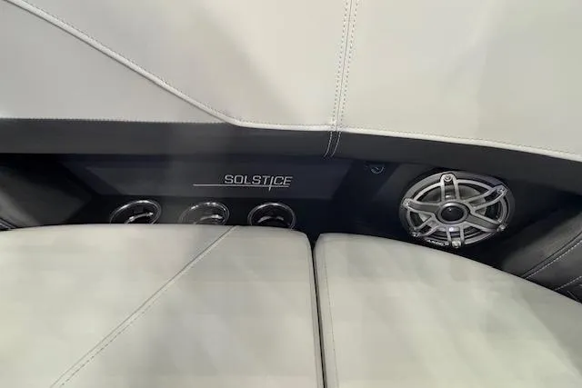 Slide: The Image of 2026 Harris Solstice 230 CWDH interior with premium seating and speaker system. - 8