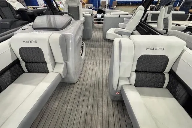 Slide: The Image of 2026 Harris Solstice 230 CWDH boat interior with luxurious seating and modern design. - 9