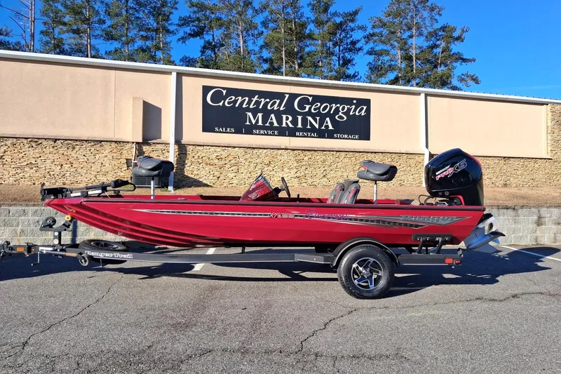 The Image of 2023 Ranger RT188 boat at Central Georgia Marina, red color, side view. - 1