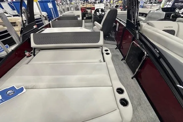 Slide: The Image of 2026 Harris Sunliner 230 interior with plush seating and modern design features. - 16