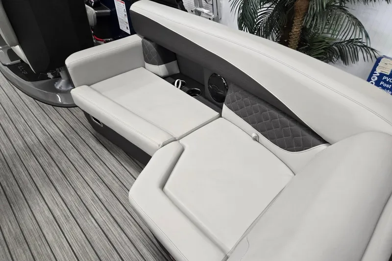 Slide: The Image of Luxurious seating on 2026 Harris Sunliner 230 boat, featuring elegant upholstery and modern design. - 29