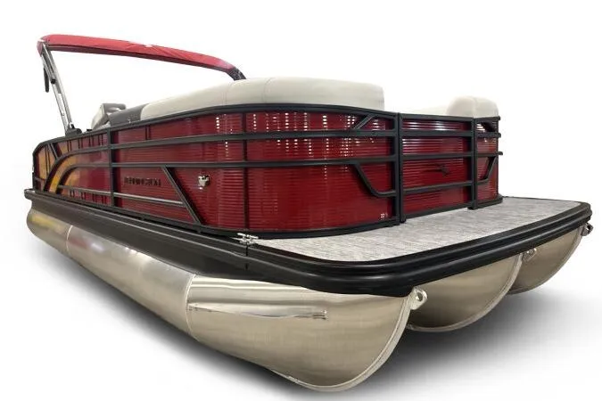 Slide: The Image of 2026 Bennington 22 SSBSF pontoon boat with red exterior and sleek design. - 4