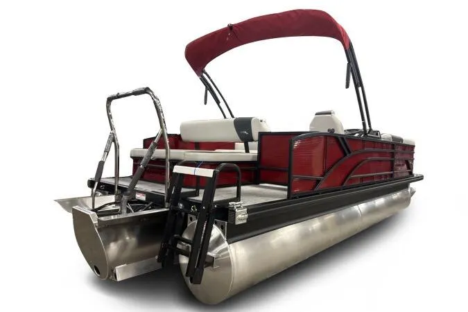 Slide: The Image of 2026 Bennington 22 SSBSF pontoon boat with red canopy and sleek design. - 5