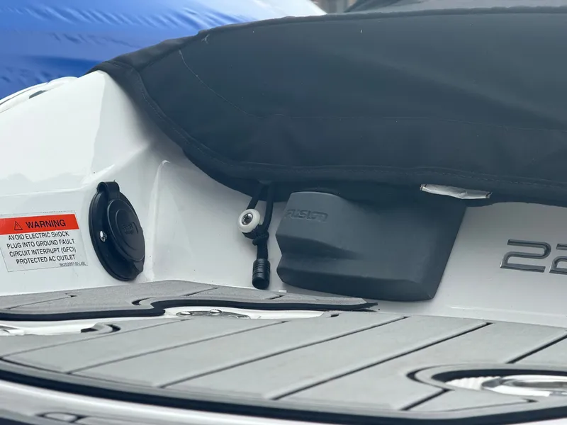 Slide: The Image of Close-up of the rear of a 2019 Monterey 224FS boat. - 10
