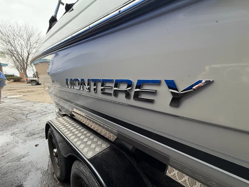 Slide: The Image of 2019 Monterey 224FS boat on trailer, close-up view. - 7