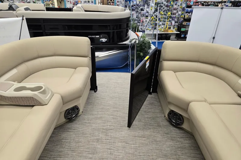 Slide: The Image of Luxurious seating on 2026 Godfrey EX 2286 SFLX pontoon boat, showroom display. - 20