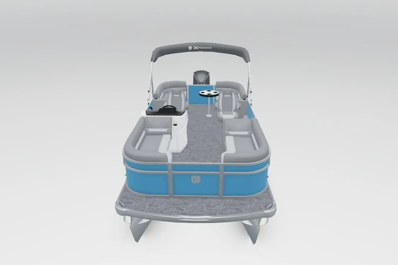 Slide: The Image of 2026 Godfrey EX 2286 SBX pontoon boat, blue and gray design, spacious seating, modern features. - 16