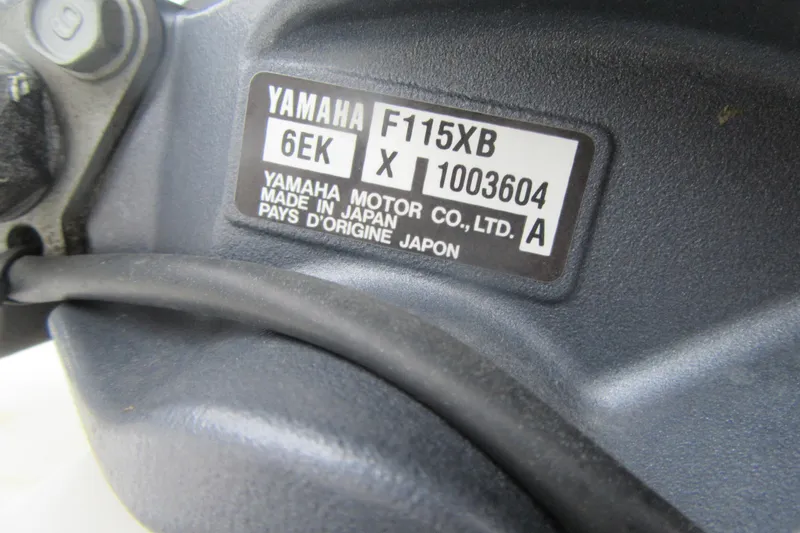 Slide: The Image of Yamaha motor label on 2015 Robalo R180 Center Console, model F115XB, made in Japan. - 8