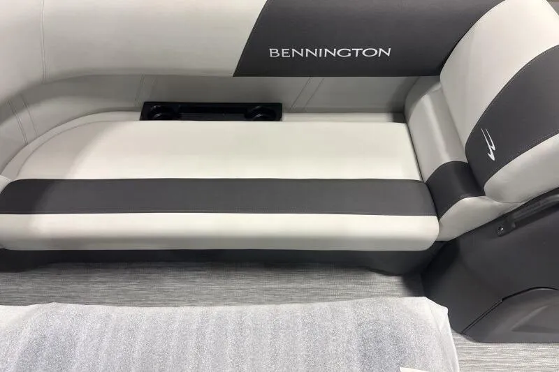 Slide: The Image of 2026 Bennington 22 SSRSF boat interior seating with gray and white upholstery. - 9
