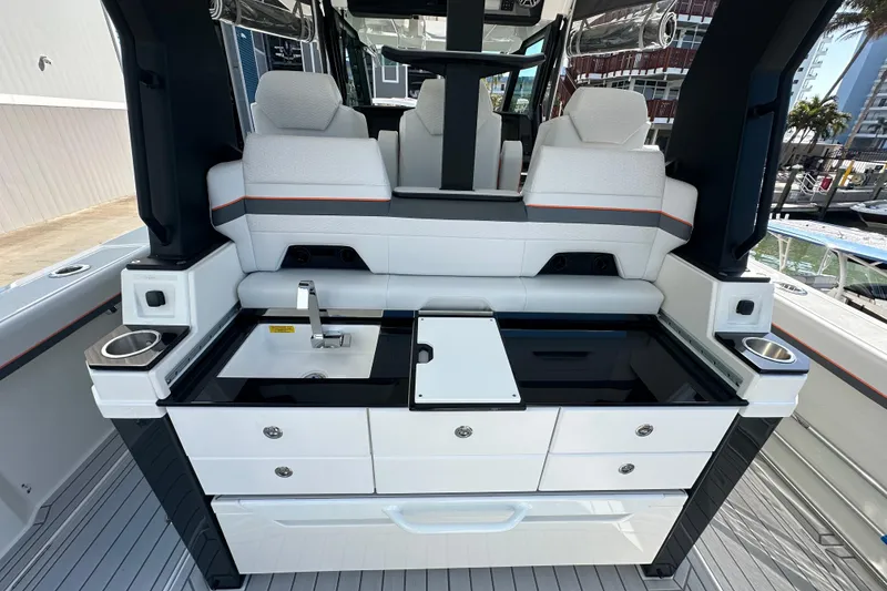 Slide: The Image of 2024 Formula 387 Center Console Fish interior with sleek seating and modern amenities. - 25